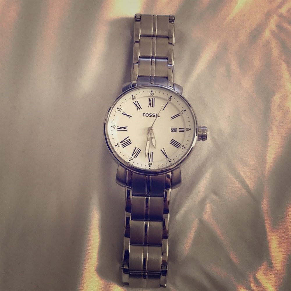 Men’s stainless steel white face fossil watch